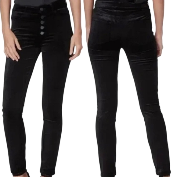 PAIGE Denim - PAIGE Hoxton Ankle Peg Black Velvet Button Fly Skinny Jeans Size 28